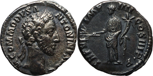 Ancient Roman silver coin of the Emperor Commodus minted in Rome in 180/181 AD