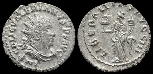 Ancient Roman silver coin of Valerian as Augustus minted in Rome