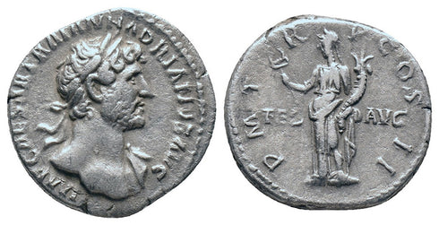 Ancient Roman silver denarius of Hadrian minted in Rome