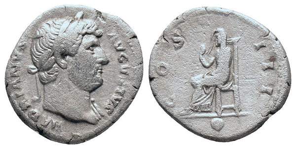 Ancient Roman silver denarius of Hadrian minted in Rome