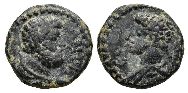 Ancient Roman Provincial coin of Marcus Aurelius and Herakles struck by Antoninus Pius