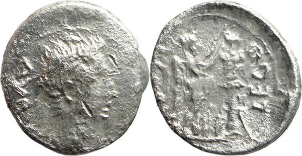 Ancient Roman Provincial silver coin of Augustus minted in Emerita, Spain in 25-23 BC
