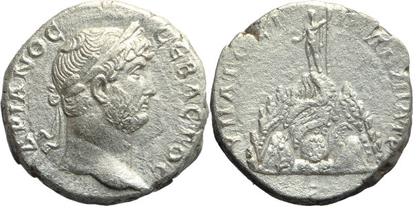 EF Ancient Roman silver coin of the Emperor Hadrian minted in Caesaria, Cappadocia