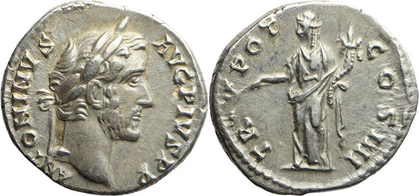 EF+ Ancient Roman silver coin of the Emperor Antoninus Pius minted in Rome