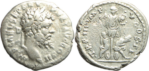 Ancient Roman silver denarius of the Emperor Septimius Severus - Bound captives
