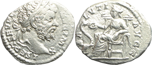 Ancient Roman silver denarius of the Emperor Septimius Severus - SALVTI AVGG