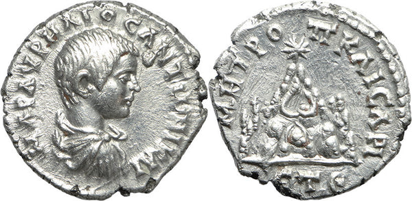 Superb Ancient Roman Silver Coin of the Emperor Caracalla as Caesar minted in Caesarea, Cappadocia