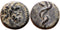 Ancient Greek coin with Asklepios and a coiled serpent