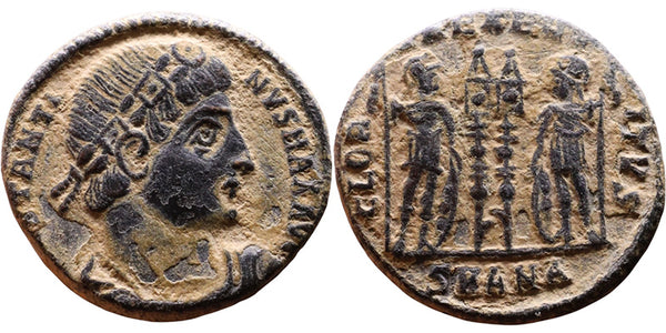 Ancient Roman coin of Constantine I minted in Antioch - GLORIA EXERCITVS