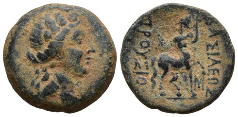 Ancient Greek bronze coin of King Prusias II of Bithynia 180-149BC - Dionysos with Centaur