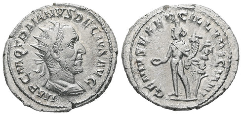 Ancient Silver Roman coin of the Emperor Trajan Decius - GENIVS EXERC ILLVRICIANI