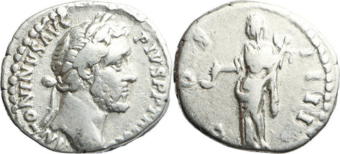 Ancient Roman silver coin of the Emperor Antoninus Pius minted in Rome
