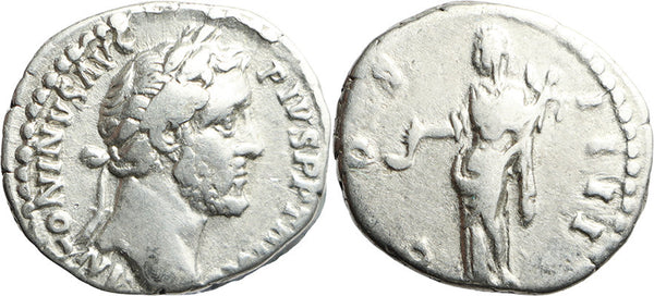 Ancient Roman silver coin of the Emperor Antoninus Pius minted in Rome