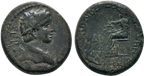 Ancient Roman Provincial coin of the Emperor Tiberius minted in Prymnessus, Phyrgia