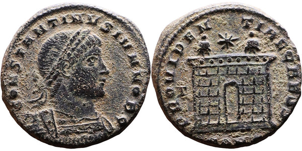 Ancient Roman coin of Constantine II as Caesar - 6 level Campgate - interesting variant