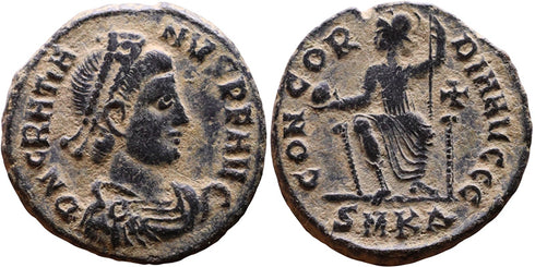 Ancient Roman coin of the Emperor Gratian minted in Cyzicus