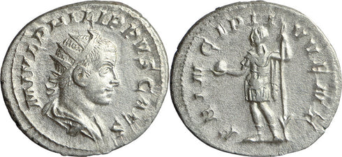 Ancient Roman silver coin of the Philip II as Caesar