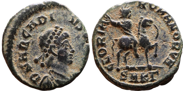 VF+ Ancient Roman coin of Arcadius on horseback minted in Cyzicus