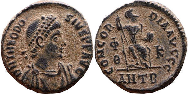VF+ Ancient Roman coin of Theodosius I minted in Antioch - CONCORDIA AVGGG