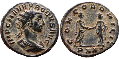Ancient Roman coin of the Emperor Probus minted in Ticinum in 279/280 AD