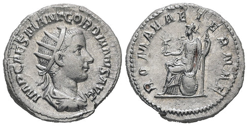 EF+/aEF Ancient Roman silver coin of the Emperor Gordian III minted in Rome