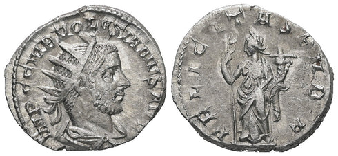 Ancient Roman silver coin of the Emperor Volusian minted in Rome