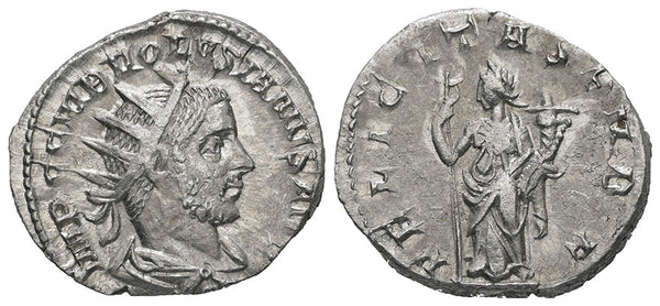 Ancient Roman silver coin of the Emperor Volusian minted in Rome