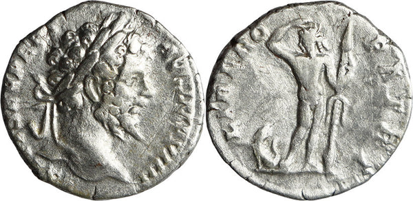 Ancient Roman silver denarius of the Emperor Septimius Severus minted in Rome - LIBERO PATRI