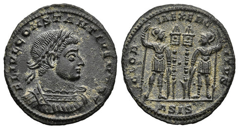 EF+ Ancient Roman coin of Constantius II as Caesar minted in Siscia - GLORIA EXERCITVS