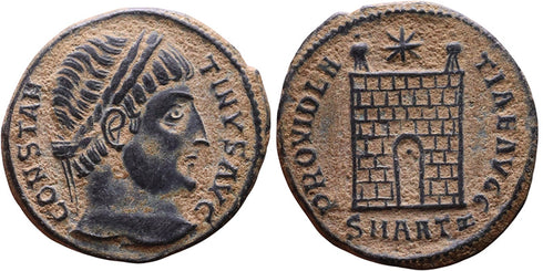 EF+ Ancient Roman coin of Constantine I minted in Antioch - PROVIDENTIAE AVGG - Campgate with 9 levels