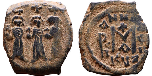 Ancient Byzantine coin of Heraclius, Martina and Heraclius Constantine AE Follis minted in Cyzicus
