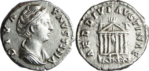 Ancient Roman silver coin of Faustina I minted in Rome in 150 AD