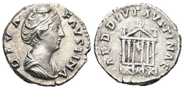 Ancient Roman silver coin of Faustina I minted in Rome in 150 AD