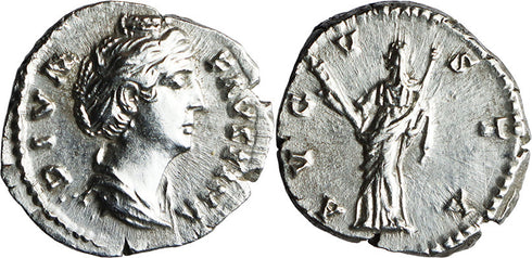 EF Ancient Roman silver coin of Faustina I minted in Rome