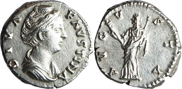 EF Ancient Roman silver coin of Faustina I minted in Rome