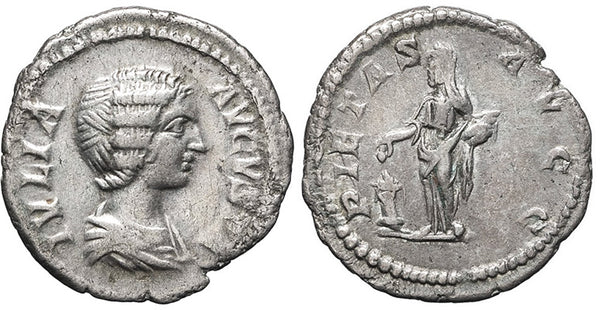 Ancient Roman silver coin of Julia Domna minted in Rome - PIETAS AVGG