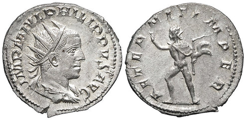 Ancient Roman silver coin of the Philip II as Augustus - AETERNIT IMPER