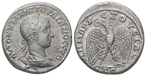 Ancient Roman Provincial silver coin of Gordian III minted in Antioch, Seleucis and Pieria, Syria