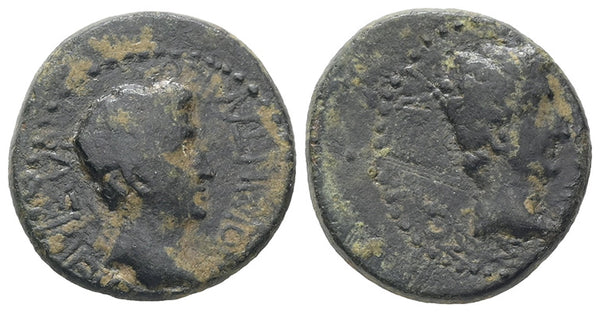 Ancient Roman Provincial coin of the Roman Emperors Augustus and Tiberius