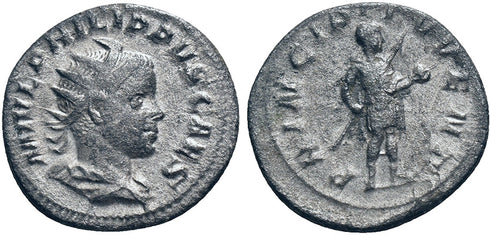 Ancient Roman silver coin of the Philip II as Caesar - PRINCIPI IVVENT