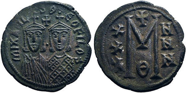 Ancient Byzantine coin of Michael II Amorianus with Theophilus