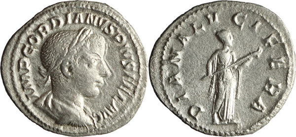 Ancient Roman silver coin of the Emperor Gordian III as Augustus minted in Rome