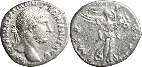 VF+ Ancient Roman silver denarius of the Emperor Hadrian minted in Rome - Victory