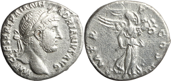 VF+ Ancient Roman silver denarius of the Emperor Hadrian minted in Rome - Victory