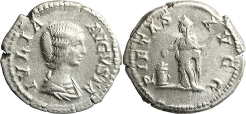 Ancient Roman silver denarius of Julia Domna minted in Rome - PIETAS AVGG