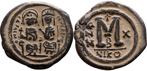 Ancient Byzantine coin of Justin II & Sophia AE32 follis - Minted in Nicomedia