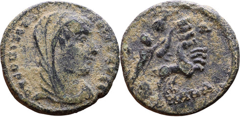 Ancient Roman coin of Constantine I the Great reaching for the Hand of God