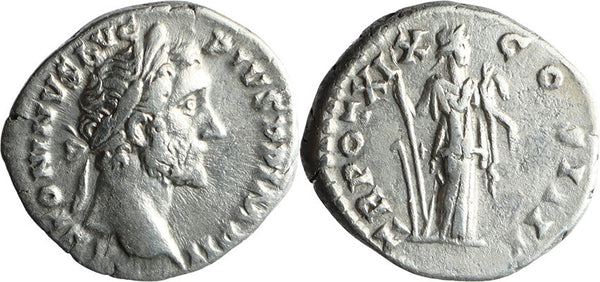 Ancient Roman silver denarius of the Emperor Antoninus Pius minted in Rome