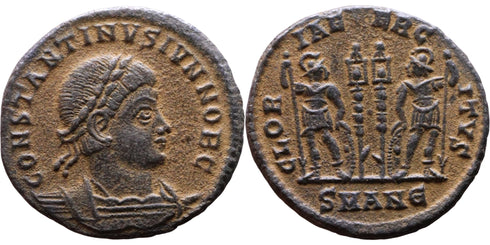 Perfectly centered VF++ Ancient Roman coin of Constantine II minted in Antioch - GLORIA EXERCITVS