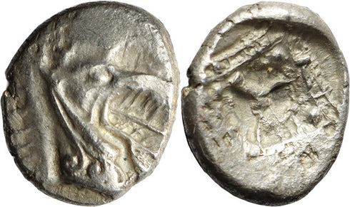 Ancient Greek silver coin from Caria, Halikarnassos Circa 500-495 BC